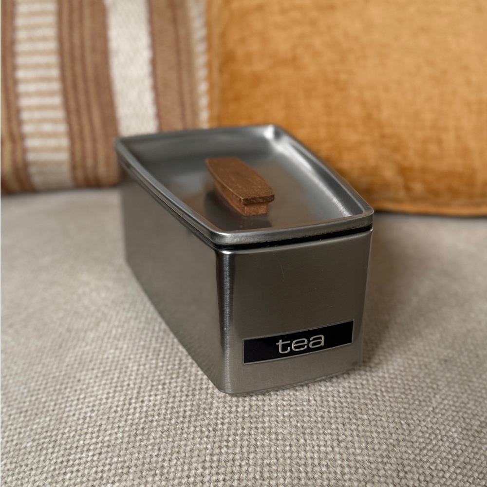 Mcm vintage Metallic Tea Canister with Wooden Handle